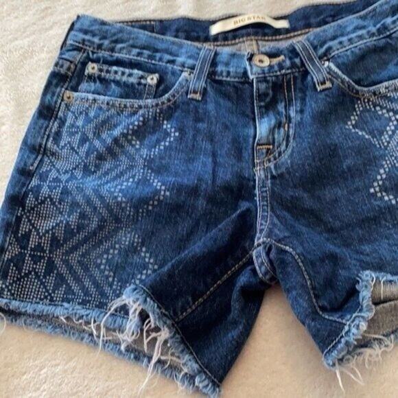 Big Star Shorts Womens 25 Blue Denim Jean Pockets Printed Western Geometric Raw - Picture 7 of 10